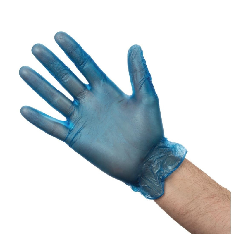 Lebensmittelsichere Einweghandschuhe aus gepudertem Vinyl, blau, Größe XL - Packung mit 100 Stück - Vogue - Fourniresto Lebensmittelsichere Einweghandschuhe aus gepudertem Vinyl, blau, Größe XL - Packung mit 100 Stück - Vogue - Fourniresto