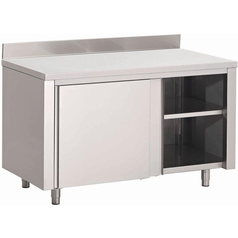 Edelstahlmöbel mit Schiebetüren und Rückwand - B 1500 x T 700mm - Gastro M Edelstahlmöbel mit Schiebetüren und Rückwand - B 1500 x T 700mm - Gastro M