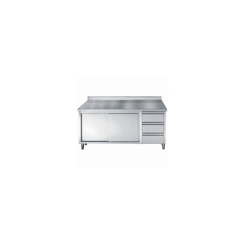 Edelstahlmöbel Niedrig - 2 Türen 3 Schubladen - Abmessungen L 1800 x T 700 - CombiSteel Edelstahlmöbel Niedrig - 2 Türen 3 Schubladen - Abmessungen L 1800 x T 700 - CombiSteel