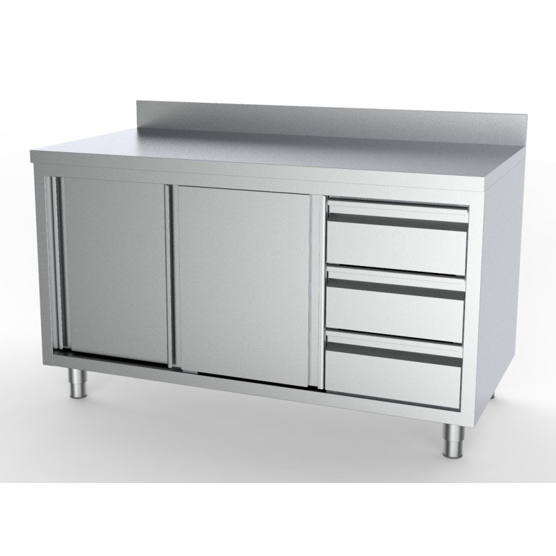 Professional Low Stainless Steel Furniture - 2 Doors 3 Drawers GN 1/1 - CombiSteel Professional Low Stainless Steel Furniture - 2 Doors 3 Drawers GN 1/1 - CombiSteel