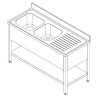 Eintauchbecken 1 Becken und Abtropffläche rechts mit Rückwand - L 2000 x T 600 mm - CombiSteel