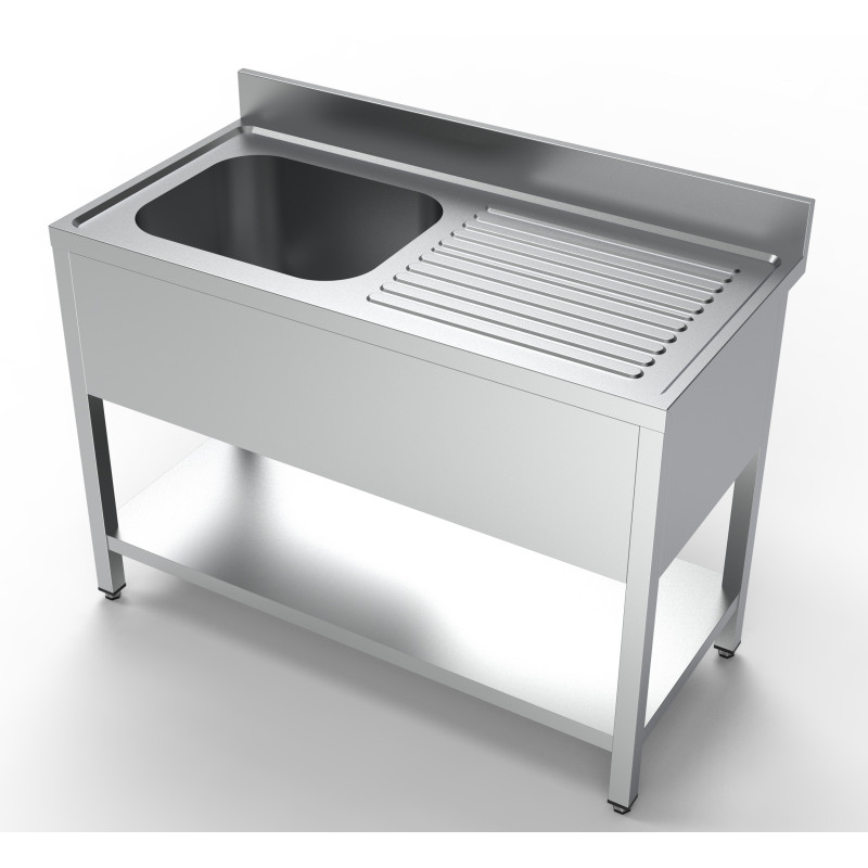 Sink 1 Basin and Drainer on the Right in Stainless Steel AISI 304 - Dimensions 1200 x 600 mm Sink 1 Basin and Drainer on the Right in Stainless Steel AISI 304 - Dimensions 1200 x 600 mm