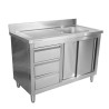 Plonge Unit 1 Bowl with Backsplash and 3 Drawers - 1200 x 600 mm - Bowl on Right - Dynasteel