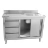 Plonge Unit 1 Bowl with Backsplash and 3 Drawers - 1200 x 600 mm - Bowl on Right - Dynasteel